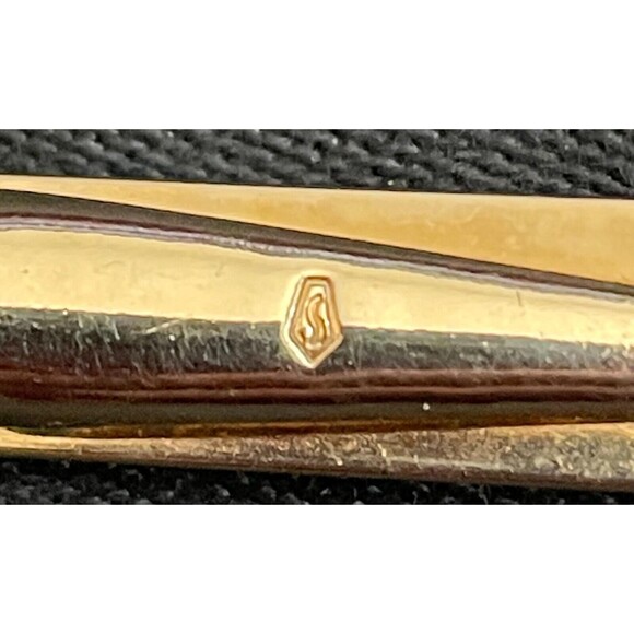 vintage Swank tie clip bar clasp round acrylic yellow gold gold tone signed - Picture 3 of 4